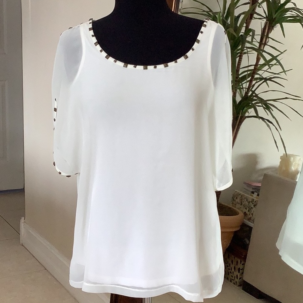 Cache Sheer Cream Color Top - image 1